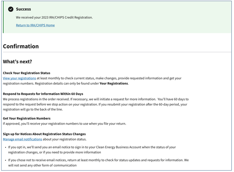Pre-Filing Registration Tool Successful Completion